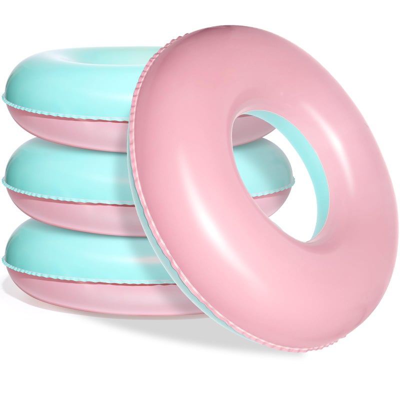 ShinyRelief 4 Pcs Inflatable Pool Floats for Adults Pastel Inner Tubes Macaron Pool Rings Floaties for Birthday Beach Swimming Shower Bachelorette Party DecorationsGreenPink32inch - Image 3