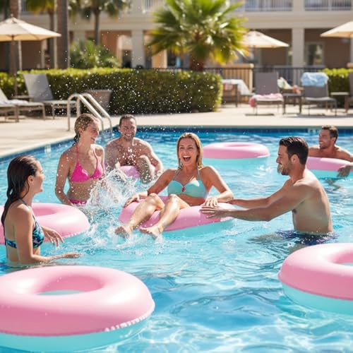 ShinyRelief 4 Pcs Inflatable Pool Floats for Adults Pastel Inner Tubes Macaron Pool Rings Floaties for Birthday Beach Swimming Shower Bachelorette Party DecorationsGreenPink32inch - Image 5