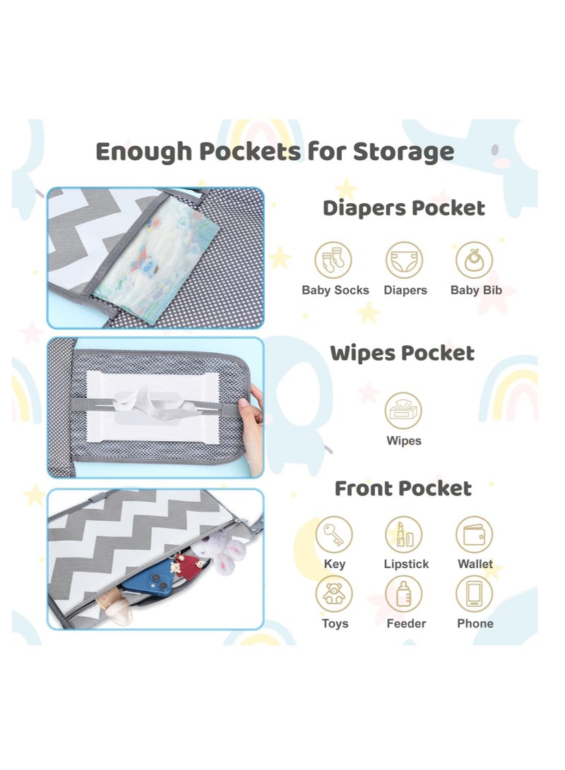 Excefore Baby Portable Diaper Changing Pad, Baby Changing Pad  Diaper Changer Travel Bag, Smart Design Baby Changing Mat, Waterproof Travel Diaper Changing Kit, Gifts for Baby Shower (Grey Wave) - Image 2