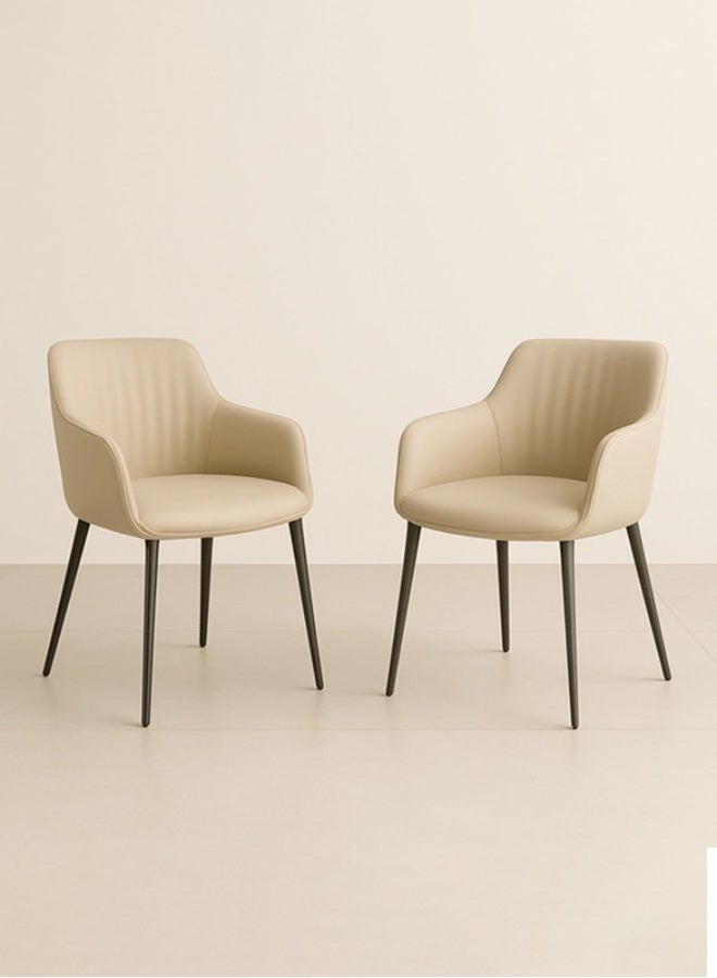 YI ONE Dining Chair – Dark Beige PU Leather Luxury Chair with Sleek Metal Legs, Modern Dining Room Furniture - Image 1