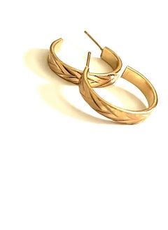 Trio Earrings Engraved Gold Semi Circled Earrings  - Image 1