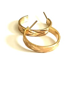 Trio Earrings Engraved Gold Semi Circled Earrings  - Image 3