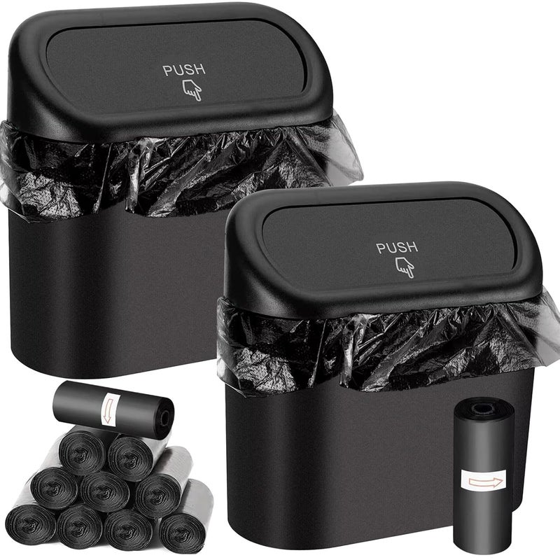Wontolf Mini Car Trash Can Bin with Lid - 2 Packs with 30pcs Car Trash Bags - Image 1