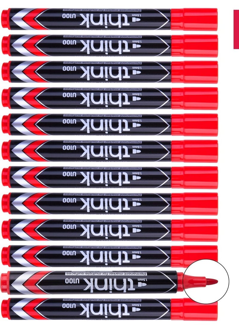 Deli 12-Piece Think Permanent Marker Bullet Red 1.5mm Low Odour Ink - Image 4