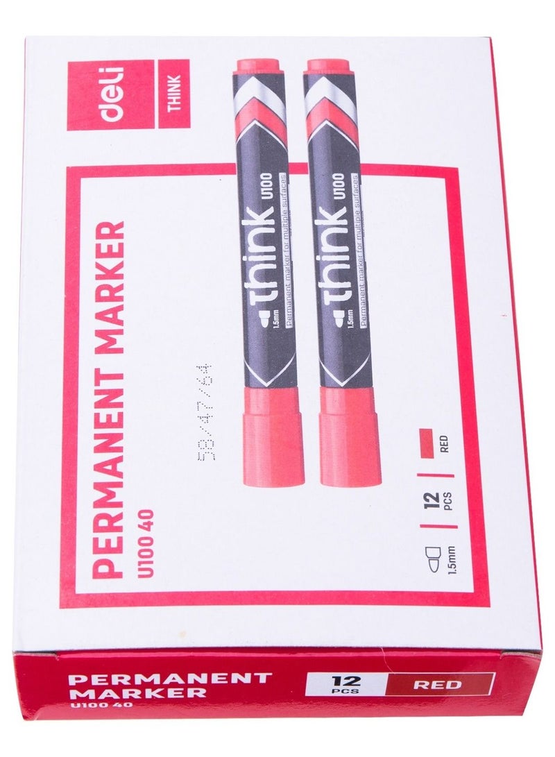 Deli 12-Piece Think Permanent Marker Bullet Red 1.5mm Low Odour Ink - Image 3