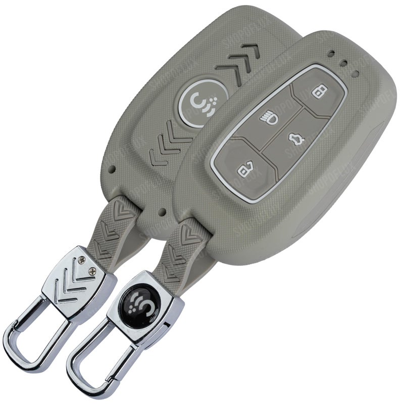 SHOPOFLUX ABS Key Cover Compatible with Tata Nexon | Harrier | Safari | Altroz | Tigor | EV | Punch | Tiago EV Electric 4 Button Smart Key Only (Light Grey ABS) - Image 1