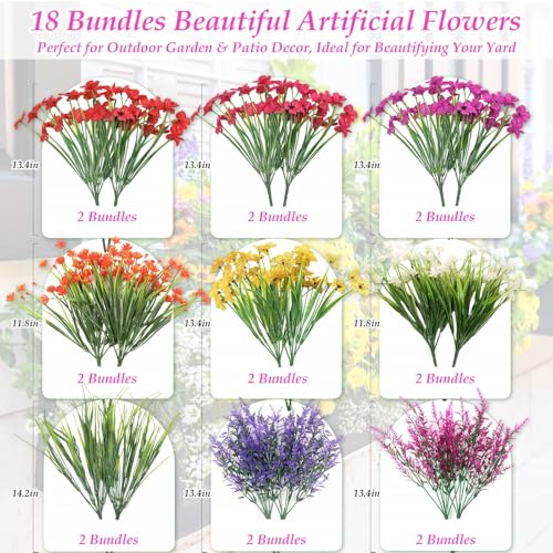 Dexpinzo 18 Bundles Artificial Flowers for Outdoors UV Resistant Realistic Fake Spring Summer Flowers with Plastic Faux Lavender Plants for Outside Garden Patio Porch Window Box Hanging Planters Home Decor - Image 3