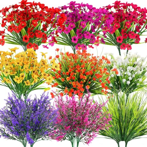 Dexpinzo 18 Bundles Artificial Flowers for Outdoors UV Resistant Realistic Fake Spring Summer Flowers with Plastic Faux Lavender Plants for Outside Garden Patio Porch Window Box Hanging Planters Home Decor - Image 1
