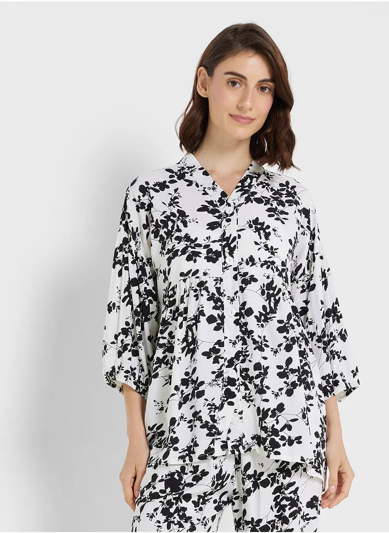 جينجر Floral Print Shirt & Pyjama Set