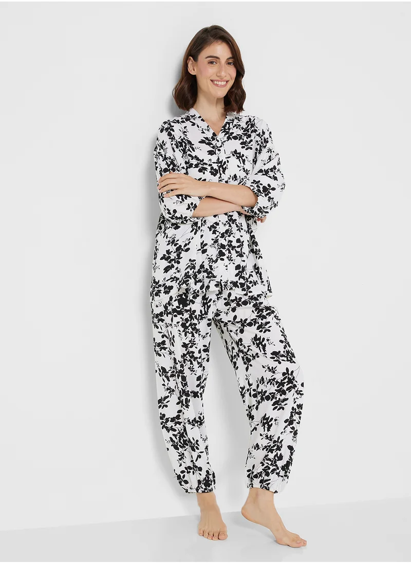 جينجر Floral Print Shirt & Pyjama Set