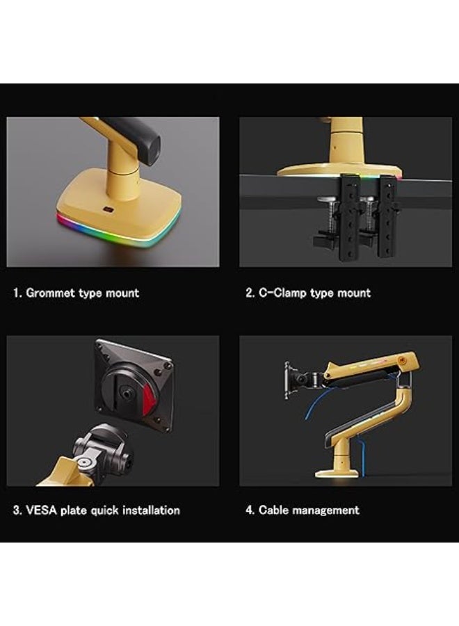 NB NORTH BAYOU NB Gaming Monitor Arm – Heavy Duty Adjustable Stand for 32–60 Inch Screens with RGB Light, Ergonomic Design & VESA Compatibility - Image 4