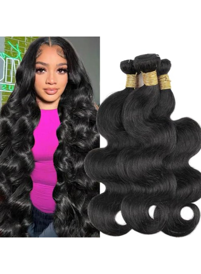 AUTTO Brazilian Human Hair 1 Bundle Body Wave Human Hair Single Bundle 28inch 12A 100 Unprocessed Virgin Human Hair Body Wave Quick Weave Bundles Raw One Bundle Deals Natural Black - Image 1