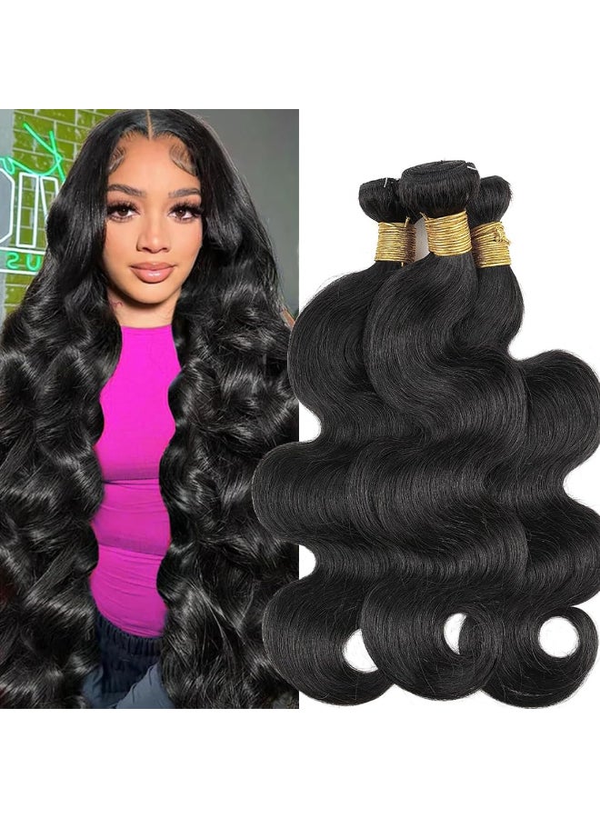 AUTTO Brazilian Human Hair 1 Bundle Body Wave Human Hair Single Bundle 28inch 12A 100 Unprocessed Virgin Human Hair Body Wave Quick Weave Bundles Raw One Bundle Deals Natural Black - Image 2