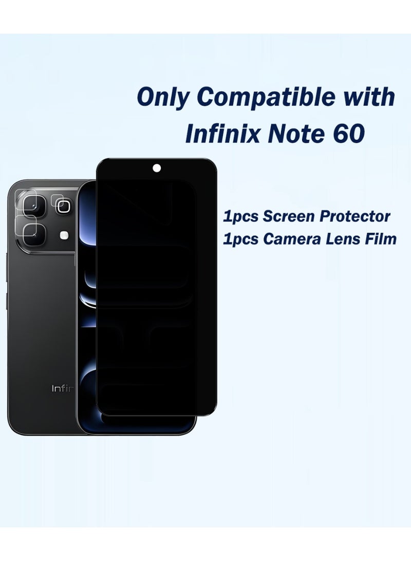 Yunpy [1+1 Packs] for Infinix Note 60 Privacy Tempered Glass Screen Protector with Camera Lens Film, Including 1 Pack Privacy Glass and 1 Pack Camera Lens Film, 9H Hardness HD Clear Anti-Scratch Anti-Fingerprint Bubble-Free Case Friendly Screen Protector - Image 2
