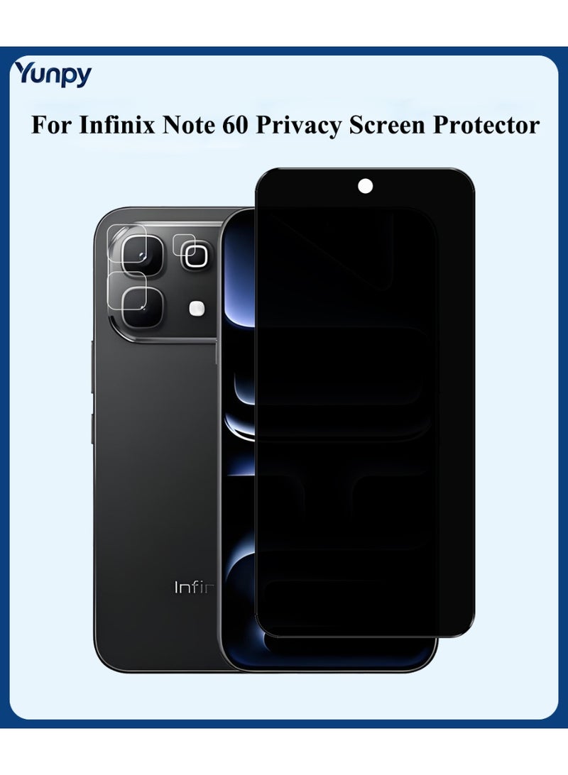 Yunpy [1+1 Packs] for Infinix Note 60 Privacy Tempered Glass Screen Protector with Camera Lens Film, Including 1 Pack Privacy Glass and 1 Pack Camera Lens Film, 9H Hardness HD Clear Anti-Scratch Anti-Fingerprint Bubble-Free Case Friendly Screen Protector - Image 1