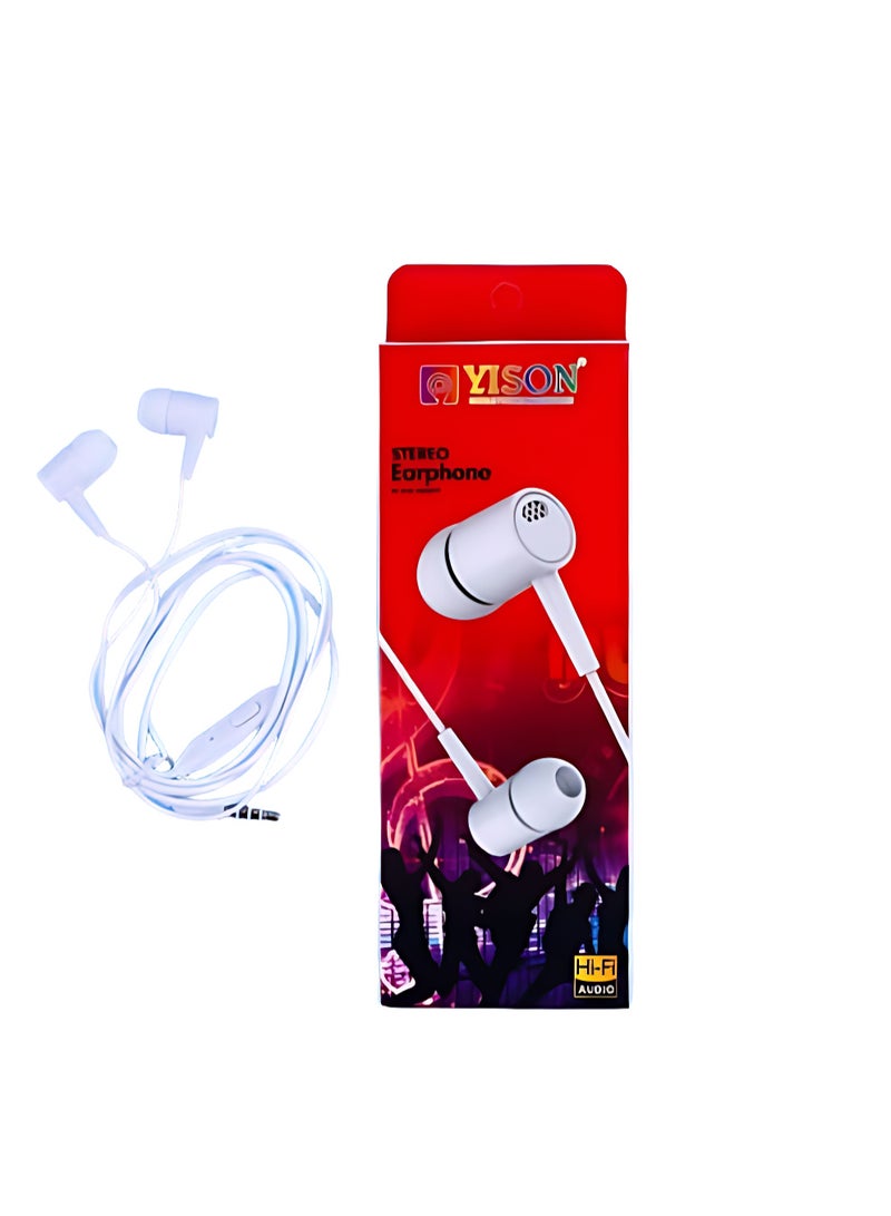 Yison Wired Earphones 3.5mm for Mobile Phones – White Color – Clear Sound – 2 Pieces Pack – Budget-Friendly