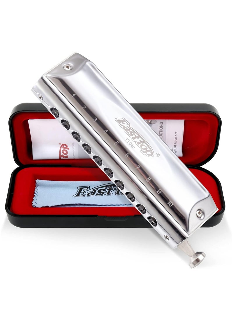 Generic East top Professional Chromatic Harmonica 10 Holes 40 Tone C Instrument with Case Top Grade for Adults Professional Player Beginner Student Birthday Gift  - Image 1