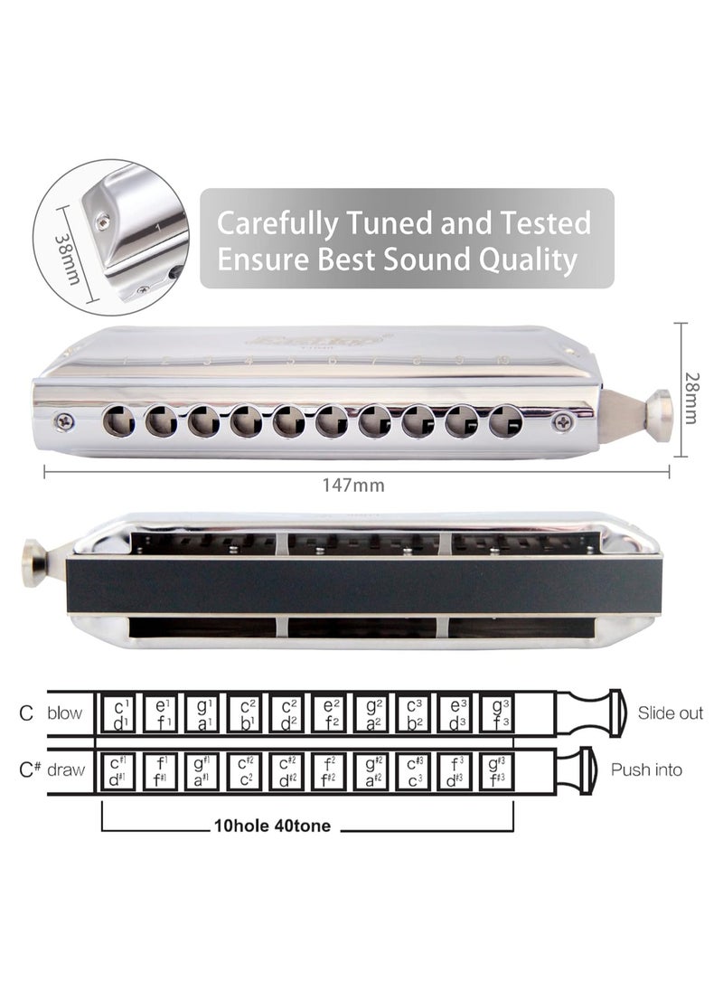 Generic East top Professional Chromatic Harmonica 10 Holes 40 Tone C Instrument with Case Top Grade for Adults Professional Player Beginner Student Birthday Gift  - Image 3