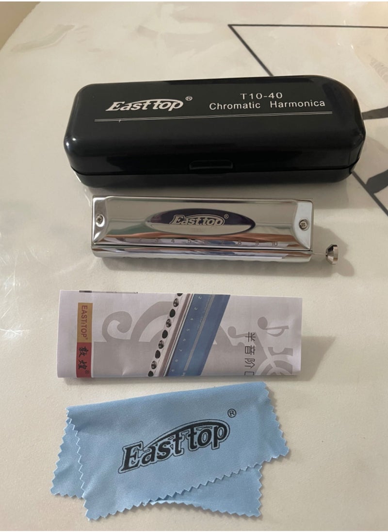 East top 10-hole chromatic harmonica (C key 40 tones) | Professional Performance / Beginner | Portable gifting is the first choice