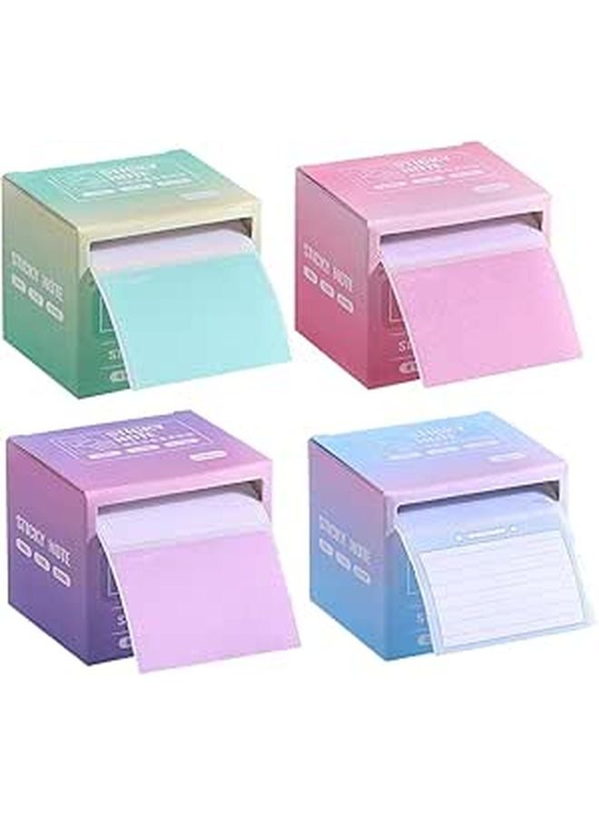 Full Adhesive Self Stick Note Pads 4pcs Gradient Colors Blue Green Purple Pink Dispenser Box - Image 1