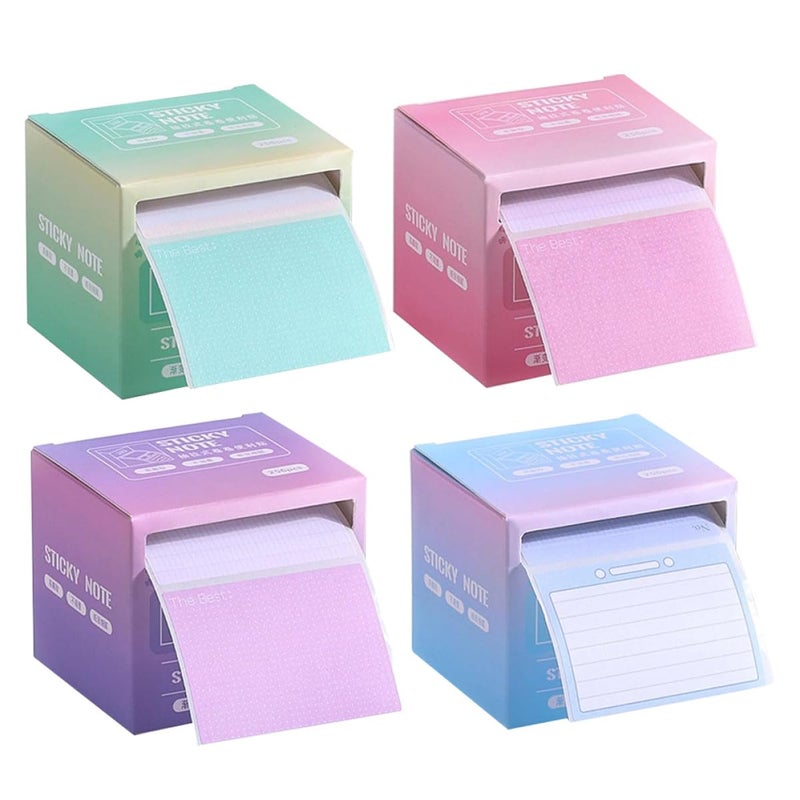 Full Adhesive Self Stick Note Pads 4pcs Gradient Colors Blue Green Purple Pink Dispenser Box - Image 2