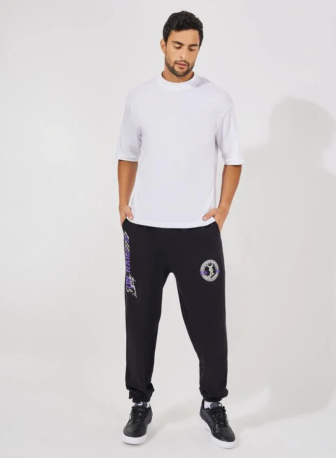 Styli Oversized Varsity Print Joggers with Elasticated Hem
