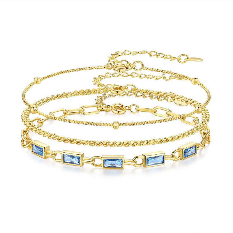 GexTyde Gold Birthstone Bracelet for Women, 18K Gold Plated Layered Jewelry Bracelet Set, Womens Dainty Stackable Bracelets Link Paperclip Chain Valentines Day Gift for Wife Her - Image 1