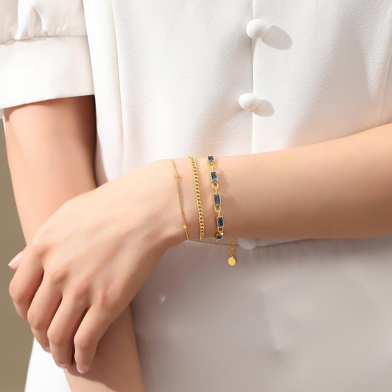 GexTyde Gold Birthstone Bracelet for Women, 18K Gold Plated Layered Jewelry Bracelet Set, Womens Dainty Stackable Bracelets Link Paperclip Chain Valentines Day Gift for Wife Her - Image 2