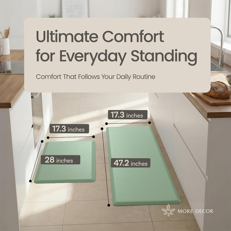 More Decor Anti Fatigue Kitchen Mats for Floor | Padded Kitchen Rugs | Non Slip, Cushioned Standing Desk Mat | Waterproof Floor Mat | 17.3" x 28" x 0.47" & 17.3" x 47.2" x 0.47", Mint Green, 2-Pack | More Décor - Image 2