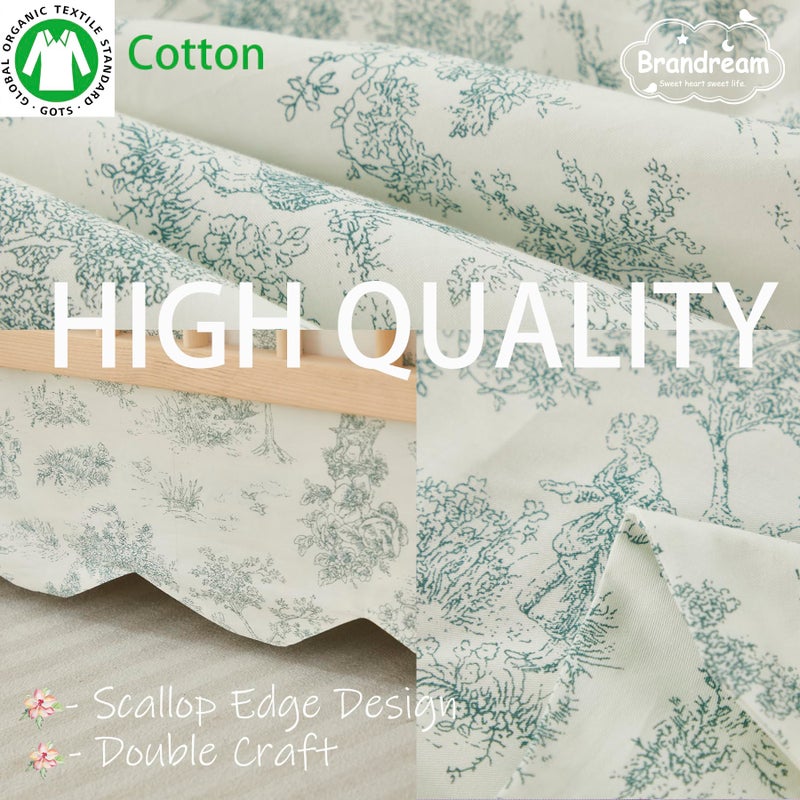 Brandream Scallop Edge Cotton Crib Skirt French Country Toile Toddler Bedskirt Baby Nursery Crib Bed Skirt Boho Bohemian Neutral Vintage Green Toile Floral Farmhouse Chic Boho Bohemian Skirt - Image 4