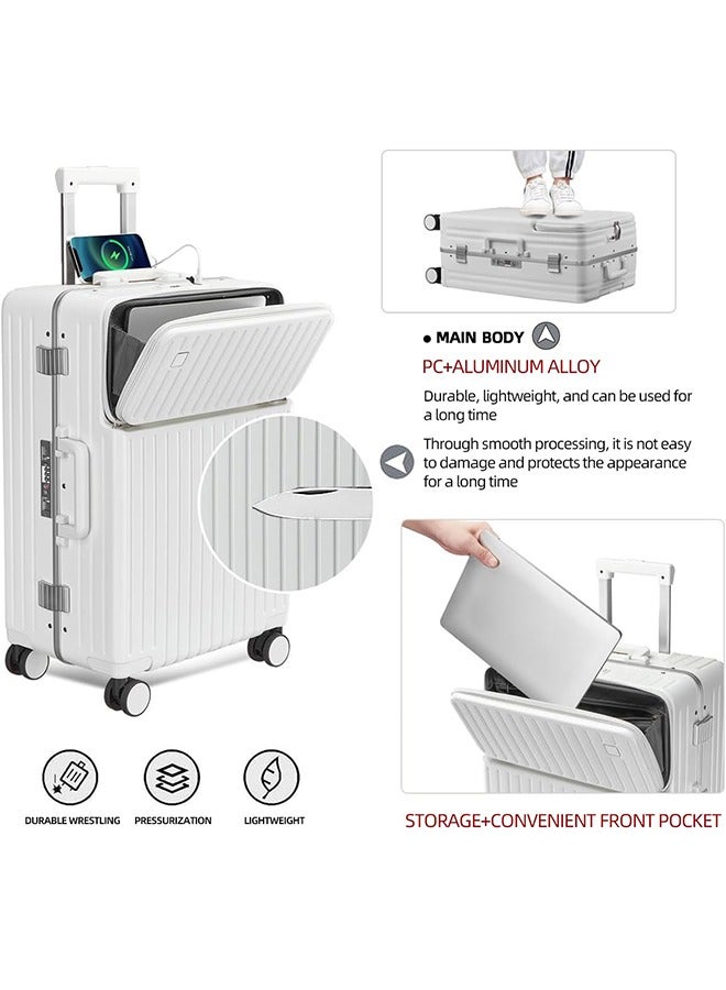 Favarey New Travel ABS Luggage, Carry On Cabin Travel Trolley Bag with Combination Lock and 4 Spinner Wheels,ABS+PC Harshell 24 Inch White  - Image 2