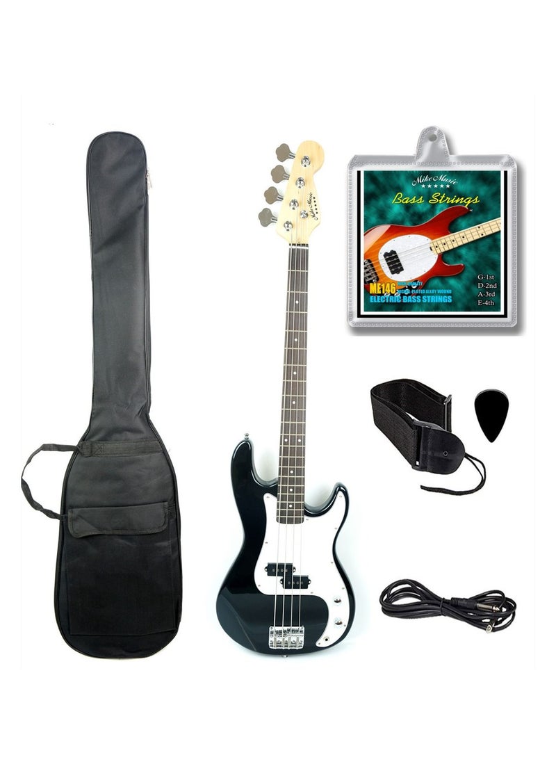 Mike Music 46inch Electric Bass Guitar Full Size 4 String Rosewood Basswood with Bag and Cable and Extra strings (Electric Bass 4 strings, Black)  - Image 1