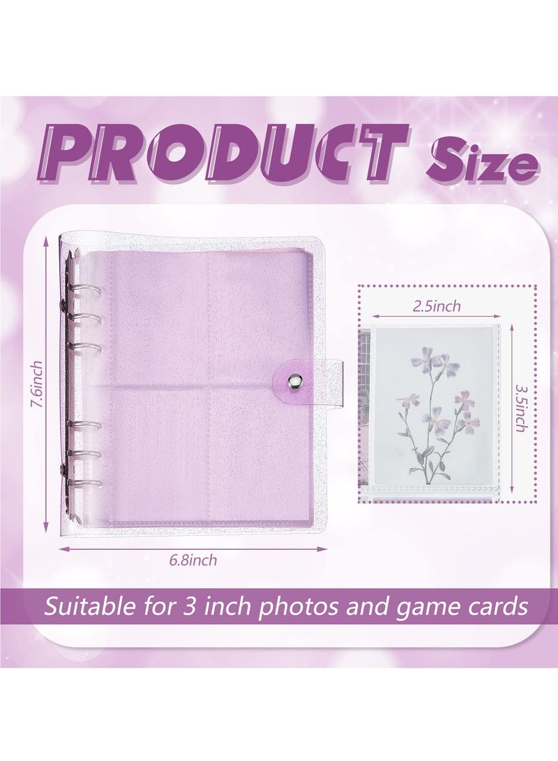 KASTWAVE 3 Pcs portable photo card holder books, 600 bags of photo storage, 3 inches of photos, 6 rings of shiny transparent photo cards, flip charts, photo albums, postcard storage - Image 5