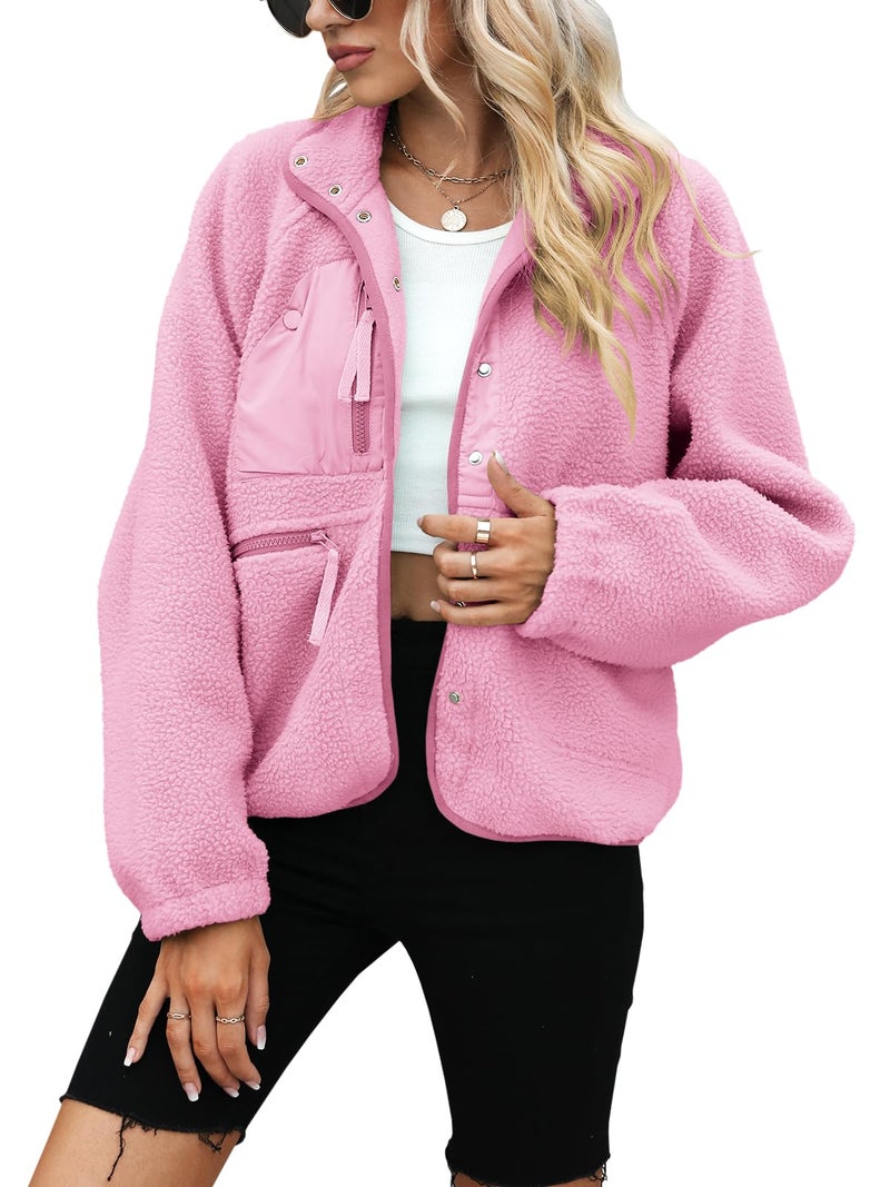 Yanekop Sherpa Jacket Women Fall Winter Faux Fur Coat Fuzzy Fleece Jacket Button Up Cozy Sweaters Warm Winter Clothes(A Light Pink,S) - Image 2