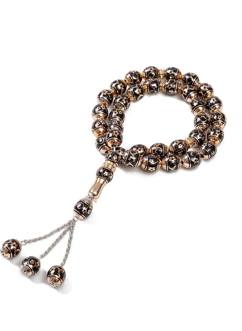 salaam-fashion 33-Bead 12mm Laser-Engraved Plum Blossom Tasbih – Black Islamic Prayer Beads for Ramadan, Hajj & Daily Worship – Elegant Gift Box Included - Image 1