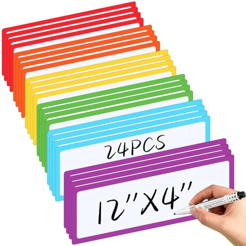 Trandraft 24 Pcs Large Magnetic Dry Erase Labels for Classroom, 12 x 4 Inch Rectangle Magnetic Name Plates Label Flexible Magnet Stickers for Whiteboards Refrigerator (Frame Style) - Image 1