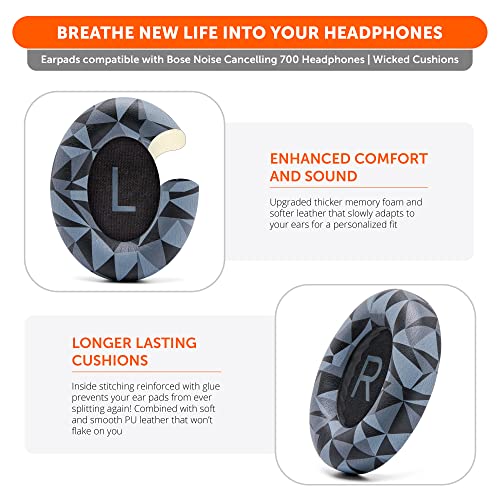 WC Wicked Cushions Upgraded Replacement Ear Pads for Bose 700 Noise Cancelling Headphones (NC700) - Softer PU Leather, Luxurious Memory Foam, Added Thickness, Extra Durable Ear Cushions | (Geo Grey) - Image 4