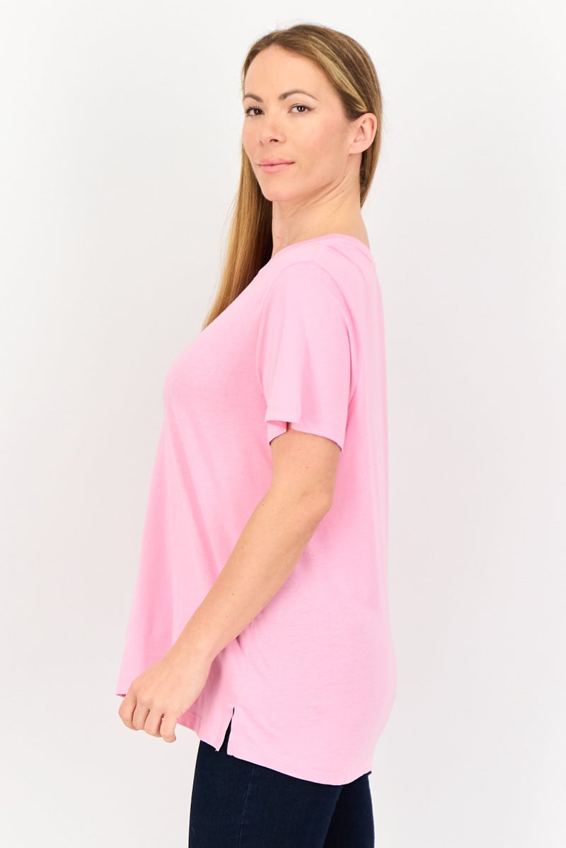 Member's Mark تي شيرت نسائي بأكمام قصيرة وياقة دائرية، وردي - Image 2