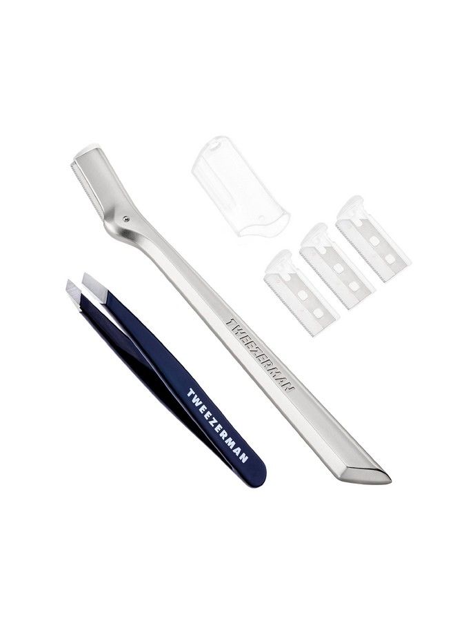 Tweezerman شفرة حواجب حصرية وملاقط مائلة صغيرة باللون الأزرق المسائي - Image 1