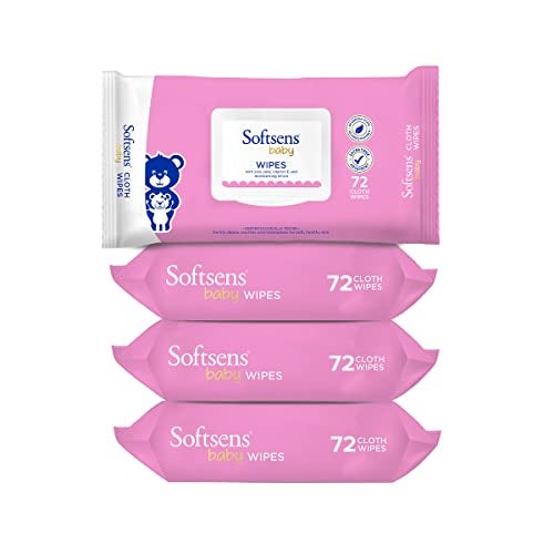 Softsens Baby Gentle Cloth Wipes for Baby Skin Enriched with Aloe Vera & Vitamin E I Dermatologically Tested & Parben Free with Lid - 72 wipes (Pack of 4) - Image 1