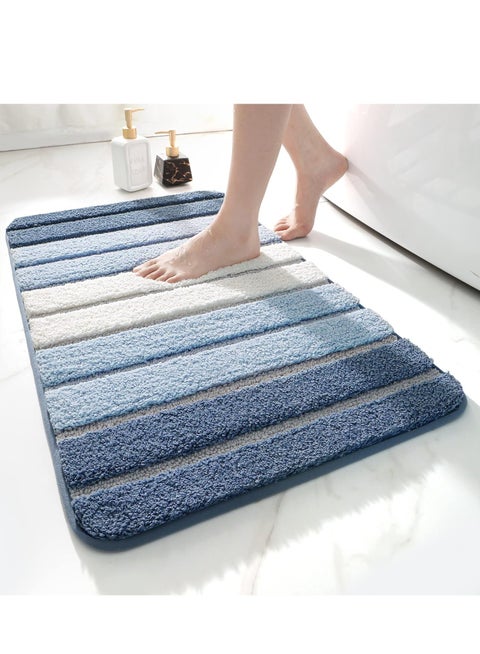 Bath Mat 40 x 60 cm, Extra Soft Absorbent Microfiber, Non-Slip Washable Rugs for Shower Floor, Bathmat Bathroom Accessories Decor, Blue
