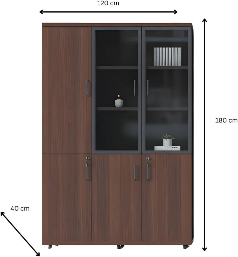 Neo Front DG-W120-LEFT Office Cabinet - High Wooden Storage Cabinet with Glass Door and Lockable A4 File Storage - Image 3