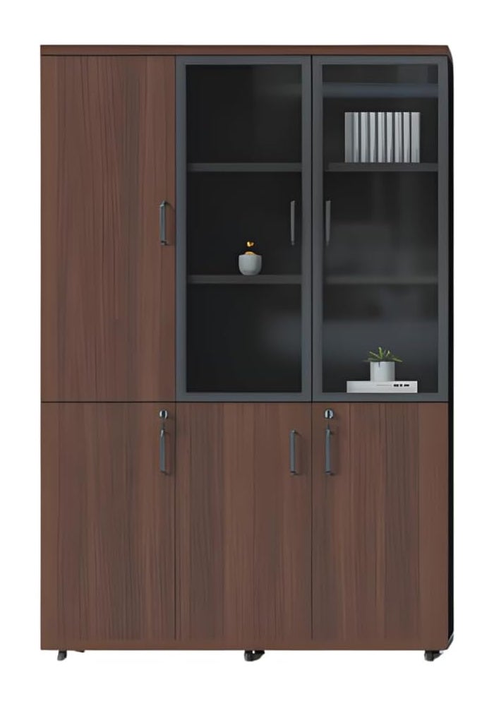 Neo Front DG-W120-LEFT Office Cabinet - High Wooden Storage Cabinet with Glass Door and Lockable A4 File Storage - Image 1