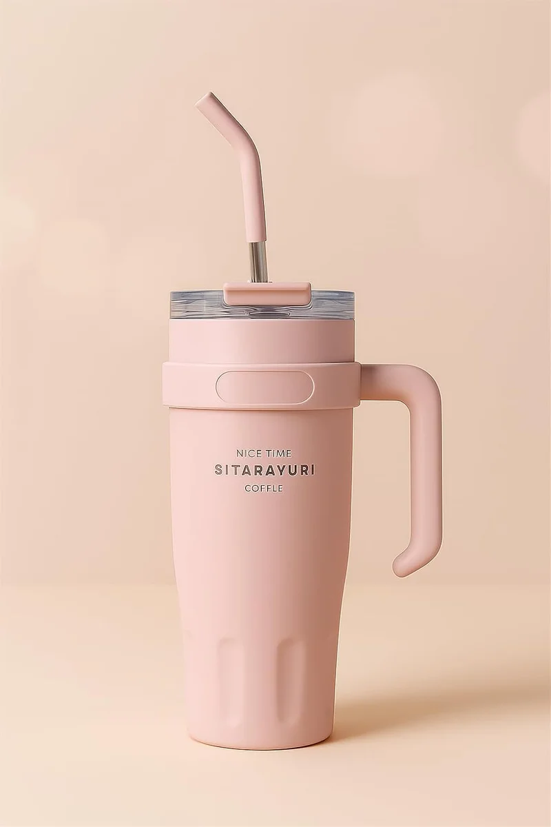 Mobcos 40oz Stainless Steel Tumbler with Handle – Leakproof, Insulated Travel Mug with Lid &amp; Straw – Reusable Double-Wall Vacuum Cup for Hot &amp; Cold Drinks for Girls and Boys for Outdoor (Pink)