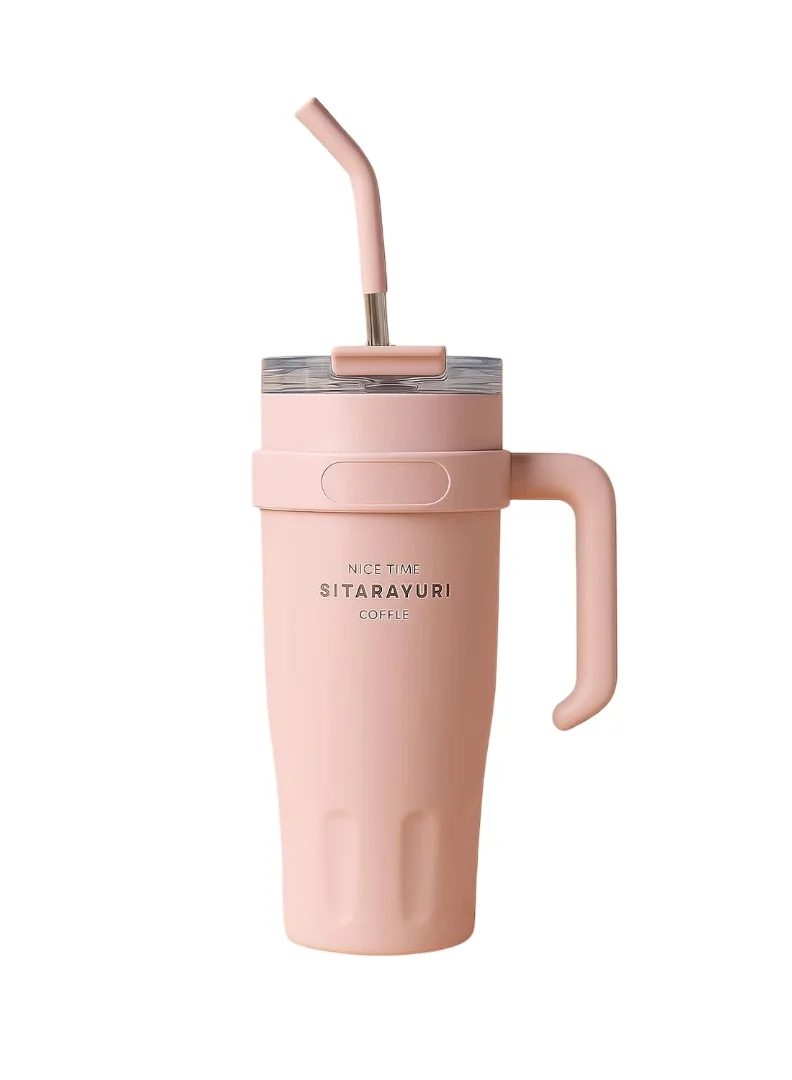 Mobcos 40oz Stainless Steel Tumbler with Handle – Leakproof, Insulated Travel Mug with Lid &amp; Straw – Reusable Double-Wall Vacuum Cup for Hot &amp; Cold Drinks for Girls and Boys for Outdoor (Pink)