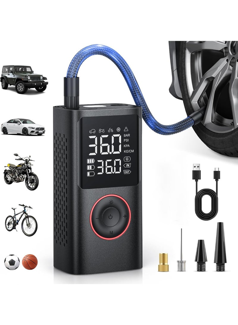 JOGAMS Tyre Inflator Portable Air Compressor 150 PSI Cordless Bike Pump with Pressure Gauge and LED Light Air Pump for Car Motorcycle Bicycle and Balls Black - Image 1
