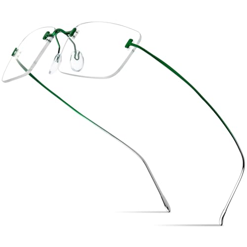 FONEX Titanium Glasses Frame,Rimless Frameless Optical Eyewear Eyeglasses for Men and Women F85634 (85871 Green) - Image 1