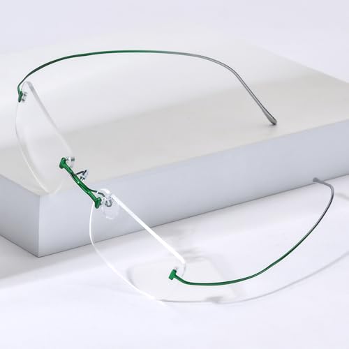 FONEX Titanium Glasses Frame,Rimless Frameless Optical Eyewear Eyeglasses for Men and Women F85634 (85871 Green) - Image 2
