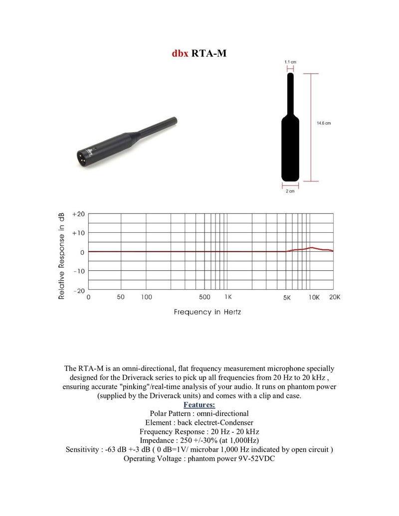 dbx RTA-M Driverack Series Reference Microphone black 7.00 x 3.50 x 12.00 inches - Image 2