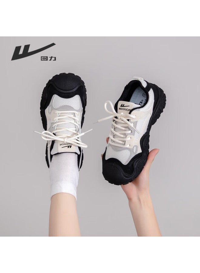 Pull Back Huili Women's Shoes, Summer Breathable Hiking Shoes, Versatile Thick-soled Heightening Dad Shoes, Beige/black, Size 35/inch, Runs Half Size Large - Image 3